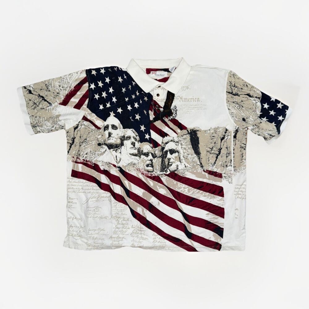 American Summer Clothing Co 2XL USA Flag Mount Rushmore Polo Shirt 27x8
